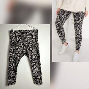 High-Waisted Printed Ankle Leggings Tall  Women Black Floral XXL /TTG/EEG